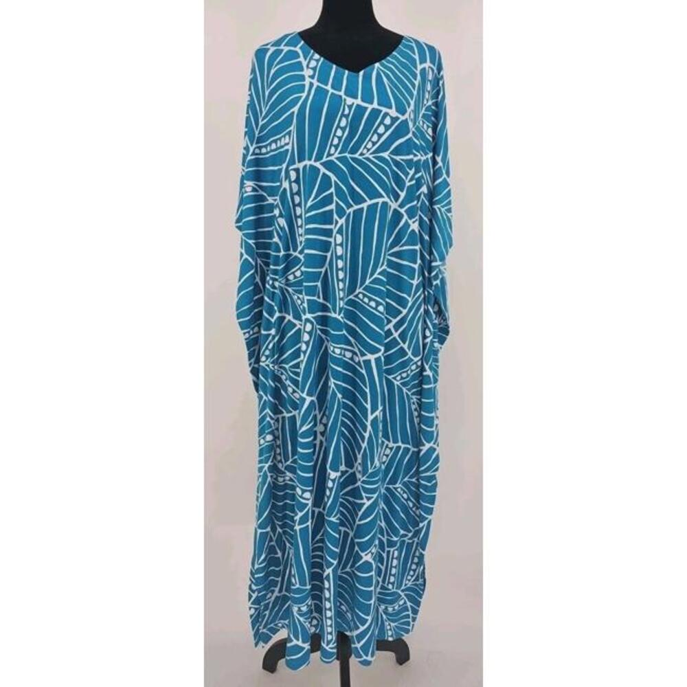 Joan Rivers Resortwear Kaftan Maxi Loungewear Pullover V Neck Pattern Vintage